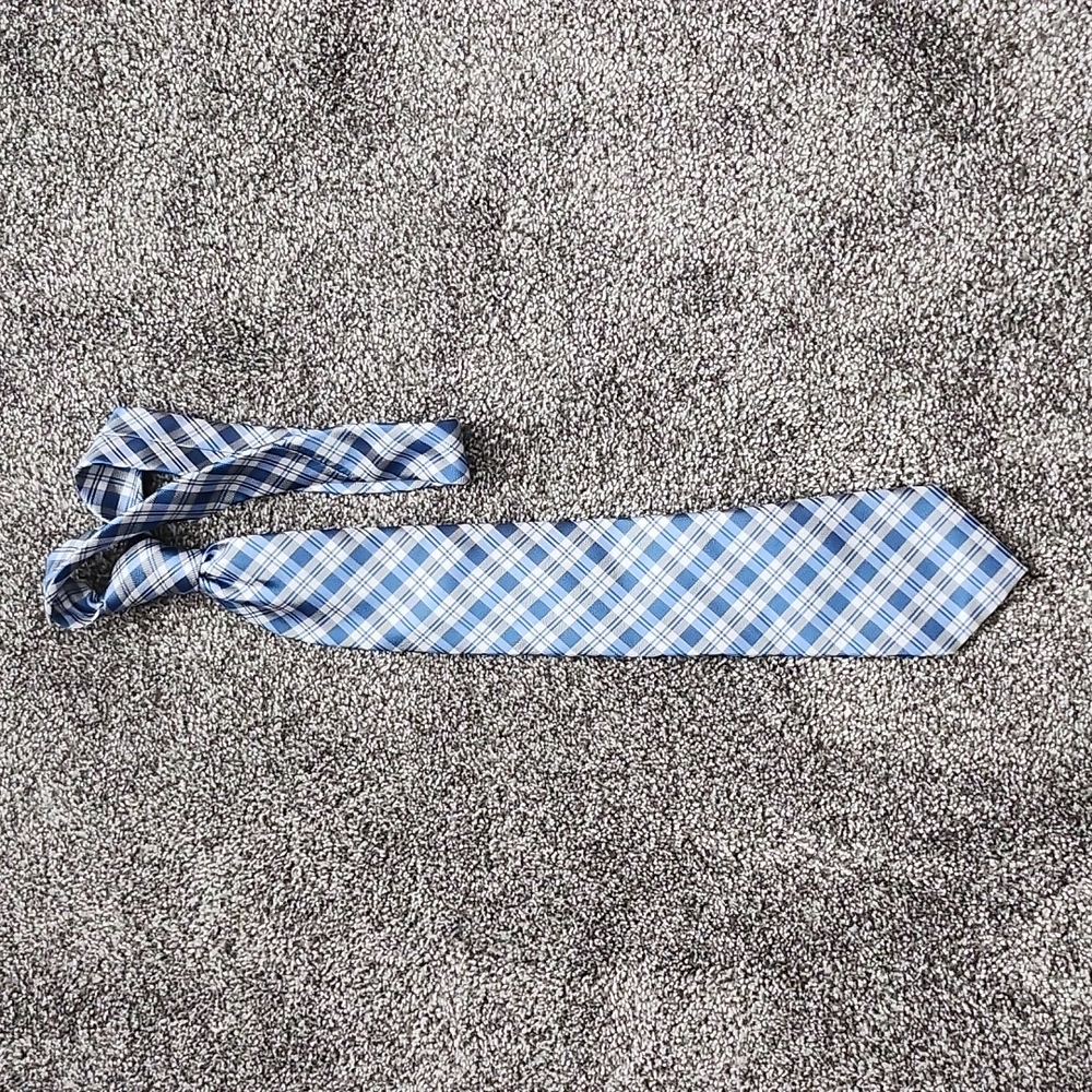 Lauren Ralph Lauren Men Silk Tie Blue and White Checkered